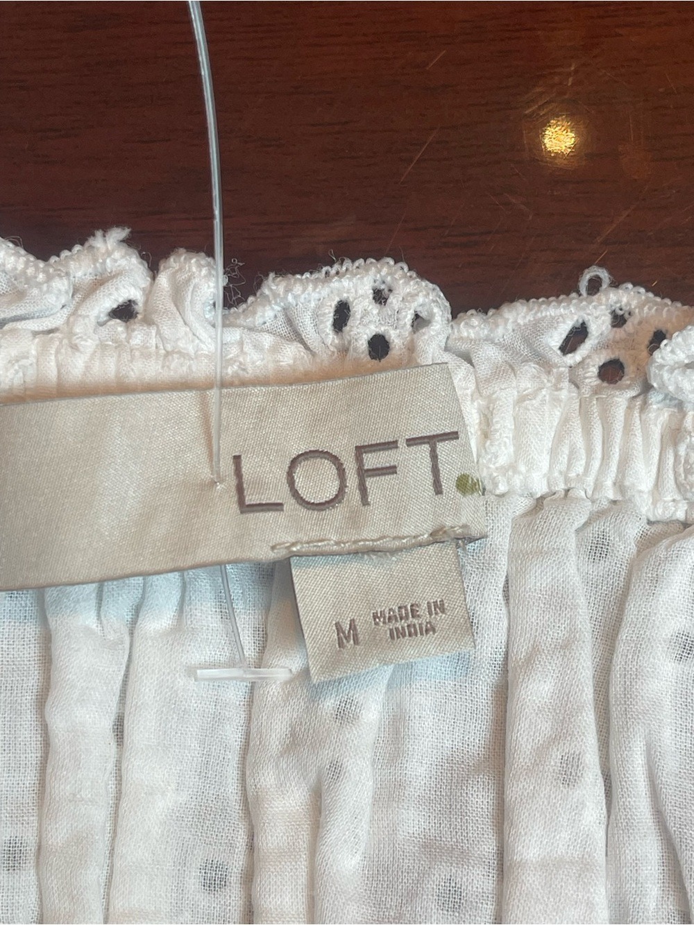 LOFT White Eyelet Button Down Smocked Peplum Cami Top Sz M Cottagecore Aesthetic - Picture 6 of 7